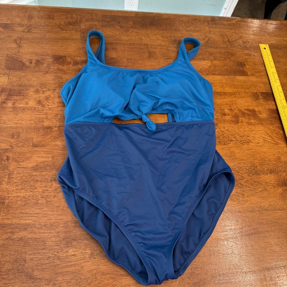 Women’s beach betty Blue One Piece Swimsuit size X-Large two tone tie front